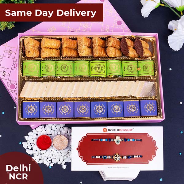 Set of 2 Rakhi with Haldiram Sweet Box Same Day Delivery In Delhi NCR