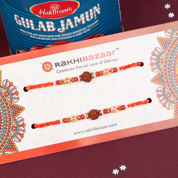 Rudraksha Rakhi with Gulab Jamun Same Day Delivery In Delhi NCR