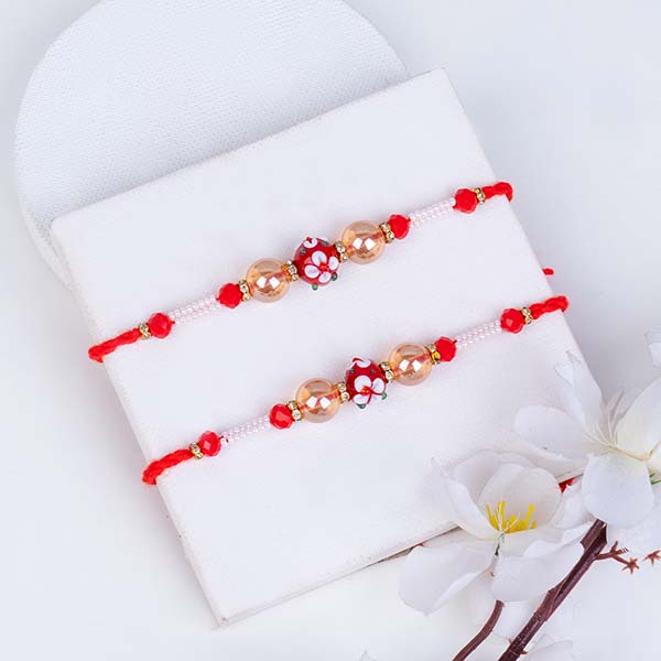 Set of 2 Designer Rakhi with Plants N Temperature Bottle Gift Pack Same Day Delivery In Delhi NCR