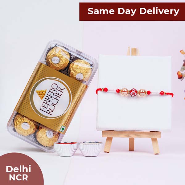 Designer Rakhi with Ferrero Rocher Same Day Delivery In Delhi NCR