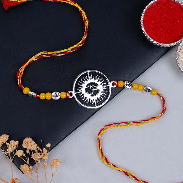 Pure Silver Om Rakhi with Roli Chawal Same Day Delivery In Delhi NCR