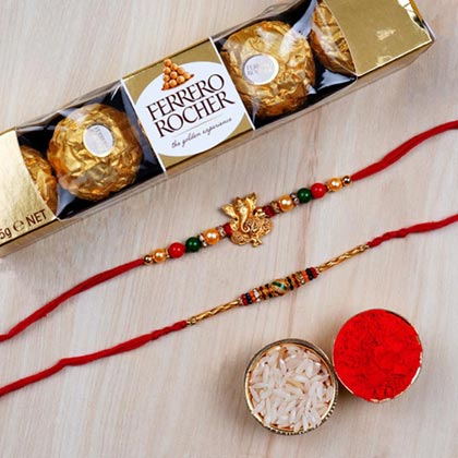 Combo 2 Designer Rakhis And 6 Pcs Ferrero Rochers