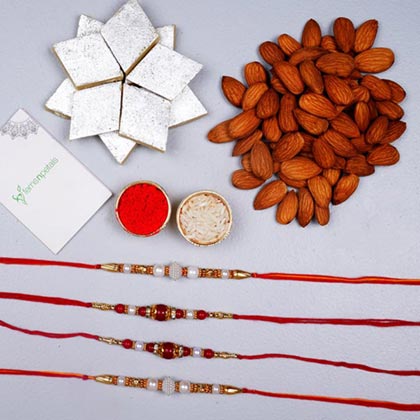 Pearl Rakhis With Kaju Katli And Almonds