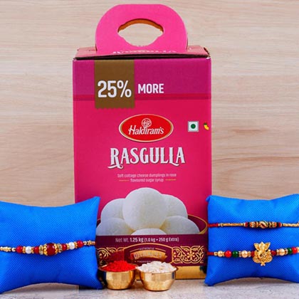 3 Designer Rakhis And Rasgulla Tin