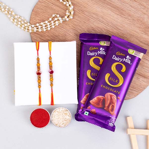 Set of 2 Rakhis with Silk Chocolate