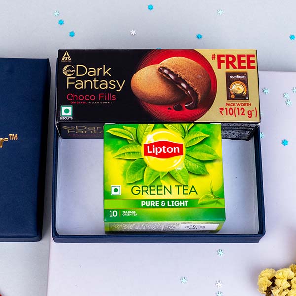 Bhai Rakhi with Lipton Green Tea and Dark Fantasy