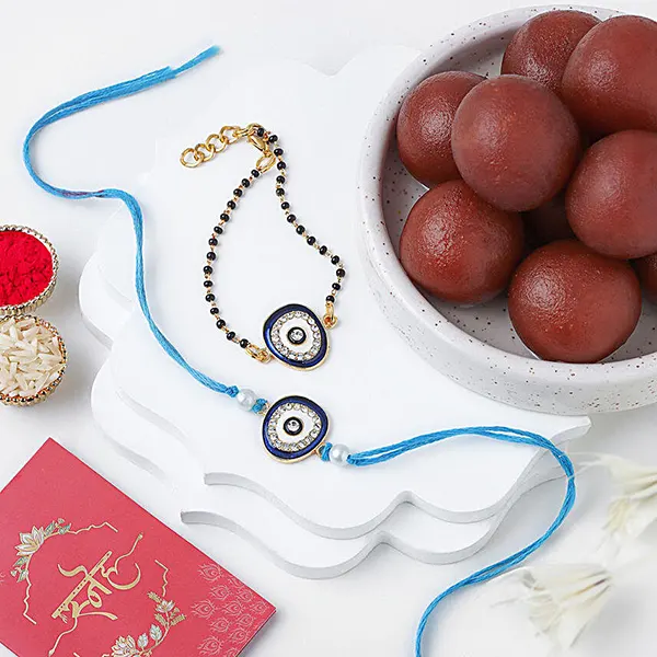 Feng Shui Guardian Evil Eye Bhaiya Bhabhi Rakhi N Gulab Jamin Combo