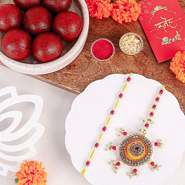 Bhaiya Bhabhi Beads Rakhi Set N Gulab Jamun Delight