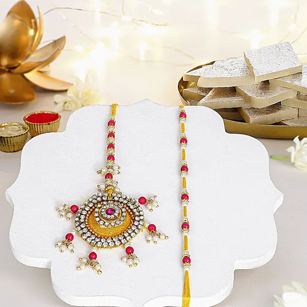 Lumba Beads Rakhi Set N Kaju Katli Delight