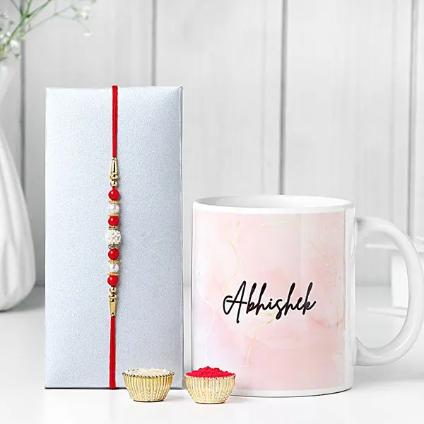 Luminescent Luster Pearl Rakhi N Mug Combo