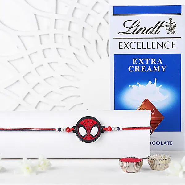 Spiderman Mask Cartoon Rakhi N Lindt Milk Chocolate