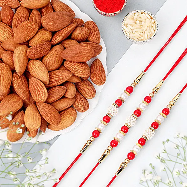 Pearl Rakhi Set of 3 with Almonds