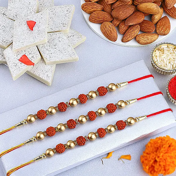 Divine Rudraksha Rakhi Set N Festive Treats