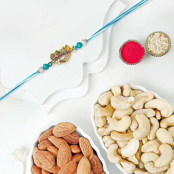 Divine Krishna Flute Rakhi with Dryfruits