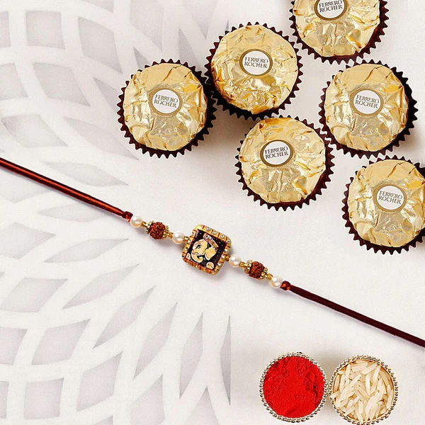 Divine Ganesha Rudraksha Pearl Rakhi with Ferrero Rochers