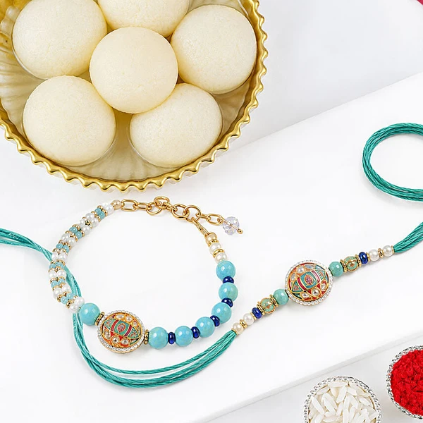 Couples Charm Duo Rakhi with Rasgulla
