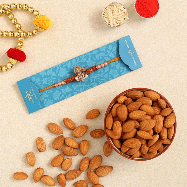 Hanuman Rudraksha Pearl Rakhi And Healthy Almonds