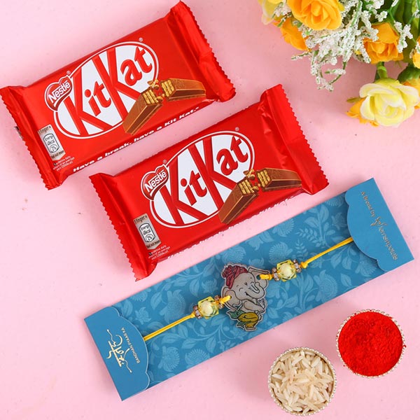Divine Bal Ganesha Kids Rakhi And 2 Pcs Of Kitkat