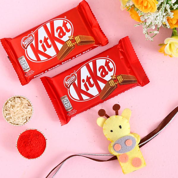 Cute Giraffe Shaped Kids Rakhi And 2 Pcs Of Kitkat