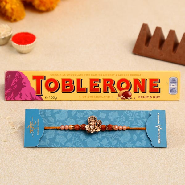 Hanuman Rudraksha Pearl Rakhi And Toblerone Chocolate