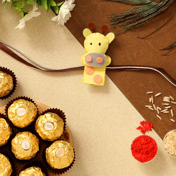 Cute Giraffe Shaped Kids Rakhi And 3 Pcs Ferrero Rocher