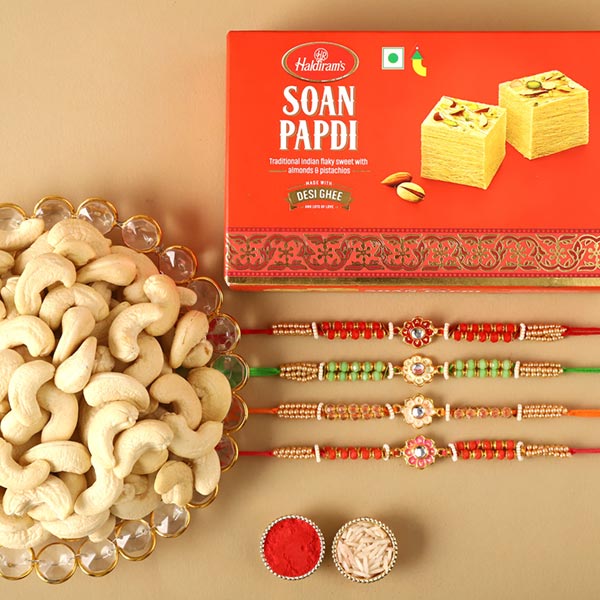 Sneh Meenakari Rakhis With Soan Papdi & Cashews Rakhi to Singapore