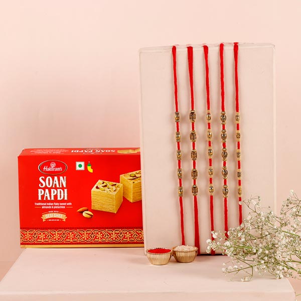 Sneh Brass Rakhi Set & Soan Papdi