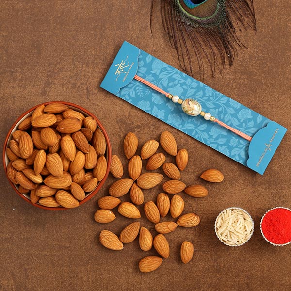 Japanese Stone Designer Rakhi And Healthy Almonds
