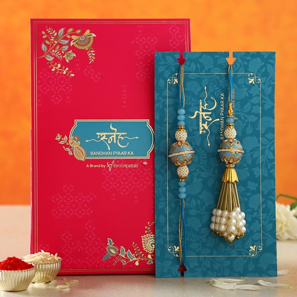 Blue Orb Pearl And Lumba Rakhi Set - Singapore