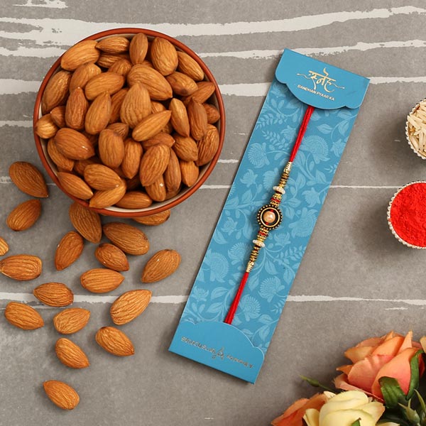 Pearl In A Circle Rakhi And Healthy Almonds