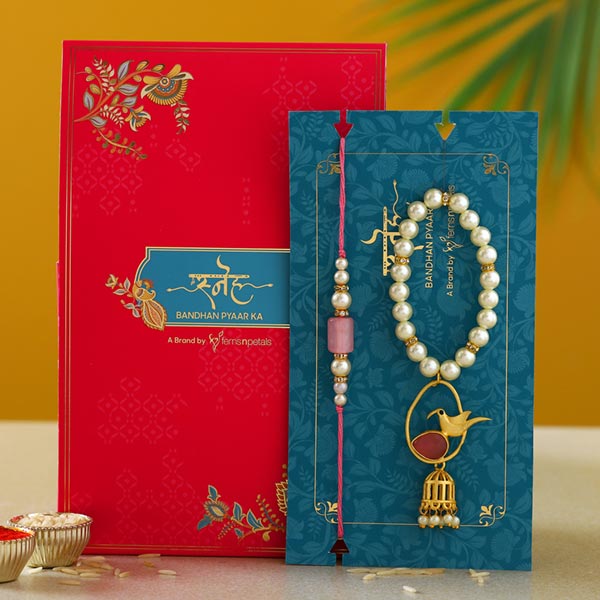 Pink Caged Bird Bracelet Style Lumba Rakhi Set