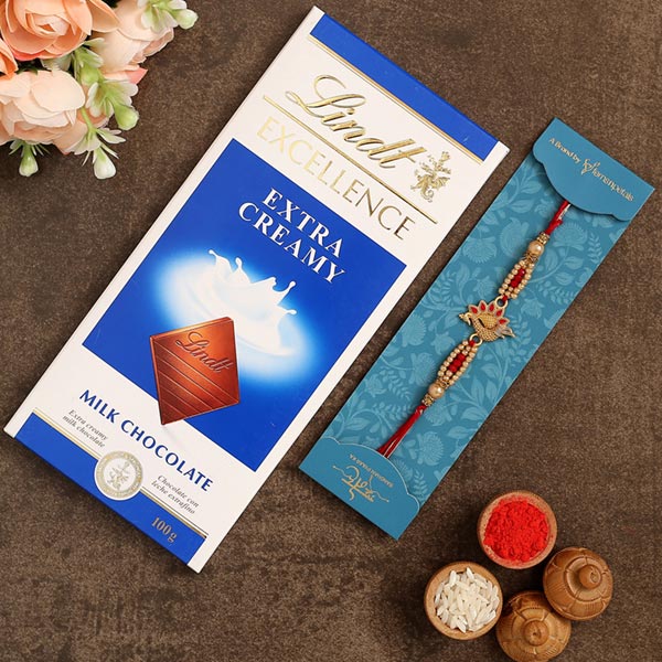 Red Peacock Designer Rakhi And Lindt