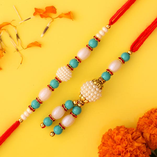 Blue Pearl And Lumba Rakhi Set - Singapore