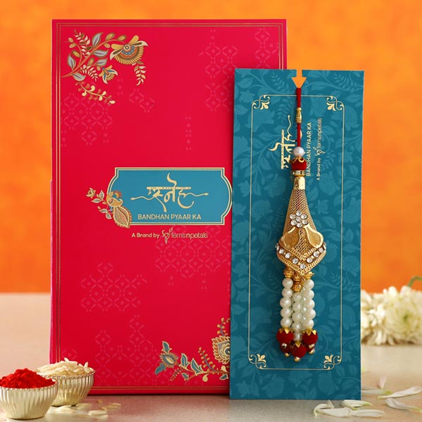Traditional Pearl Golden Lumba Rakhi - Singapore