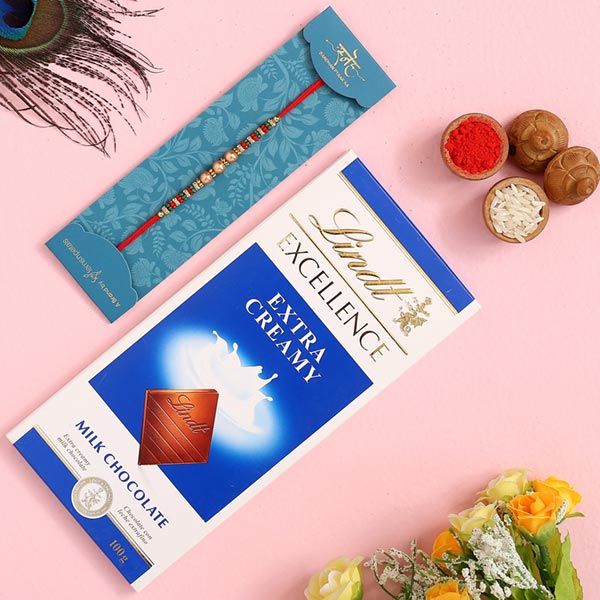 Traditional Pearl Studded Mauli Rakhi And Lindt