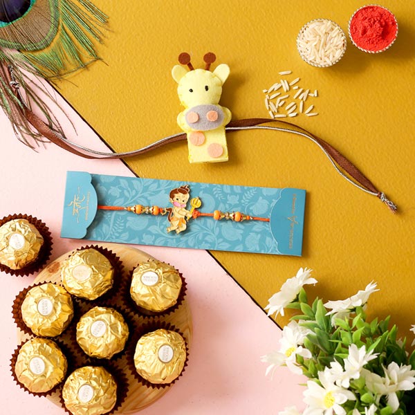 Bal Hanuman & Giraffe Kids Rakhis With Ferrero Rocher