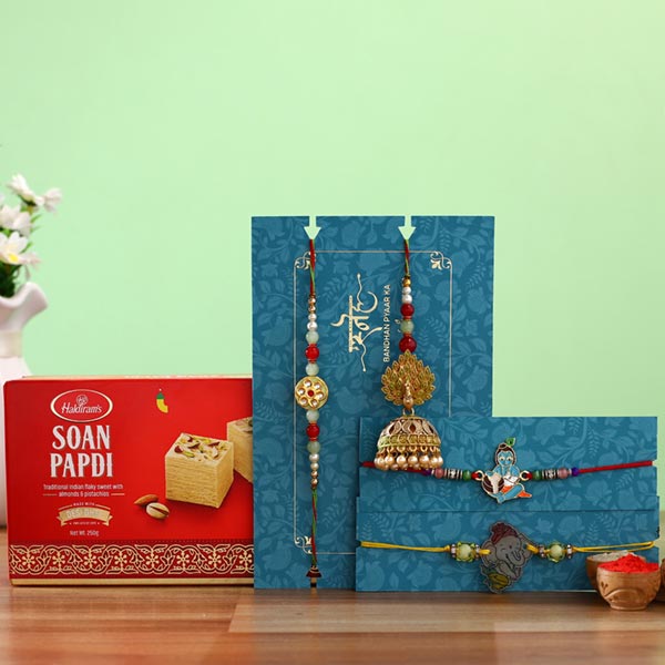 Jhumki Lumba Rakhi Set & Kids Rakhi With Soan Papdi