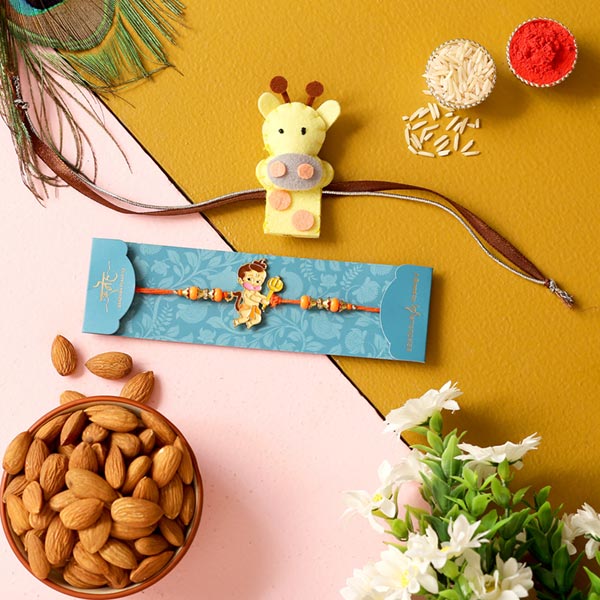 Bal Hanuman & Giraffe Kids Rakhis With Almonds
