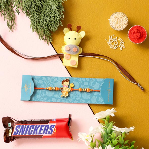 Bal Hanuman & Giraffe Kids Rakhis With Snickers