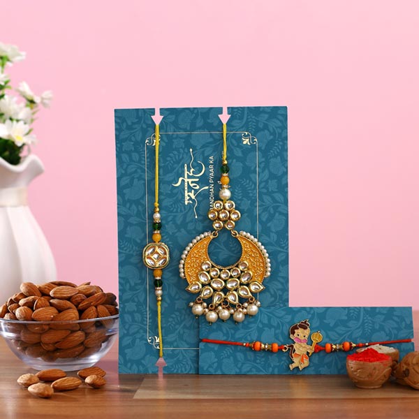Crescent Lumba Rakhi Set & Kids Rakhi With Almonds
