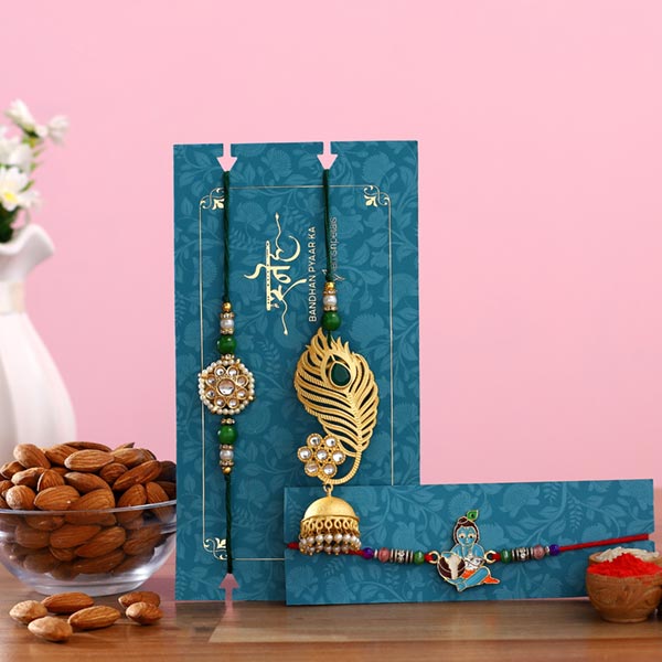 Ethnic Lumba Rakhi Set & Kids Rakhi With Almonds