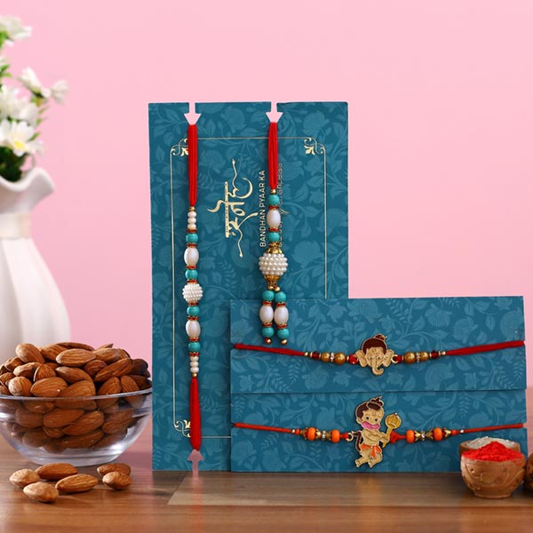 Blue Lumba Rakhi Set & Kids Rakhi With Almonds