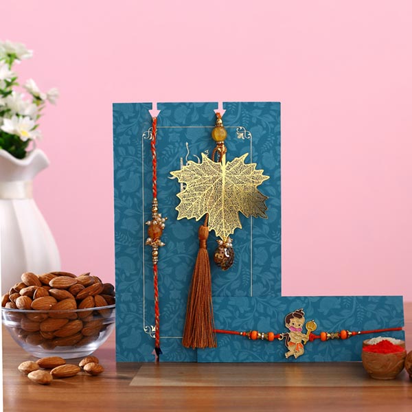 Maple Leaf Lumba Rakhi Set & Kids Rakhi With Almonds