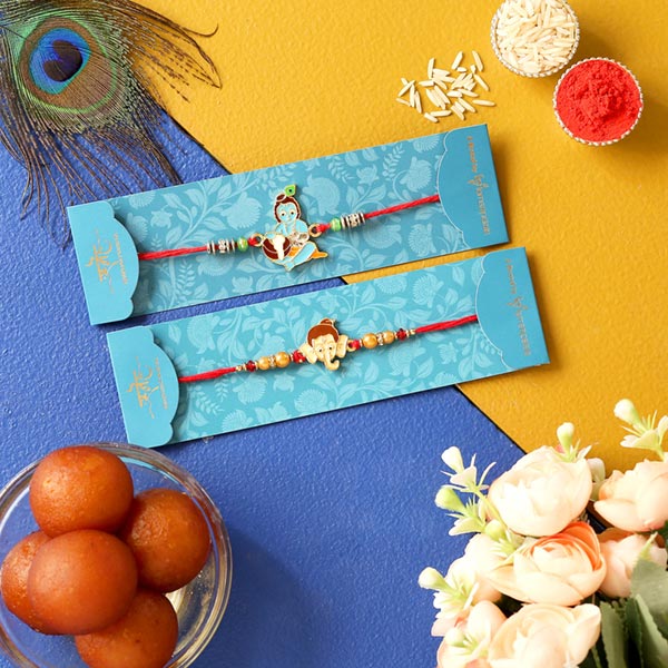 Bal Krishna & Ganesha Face Rakhis With Gulab Jamun