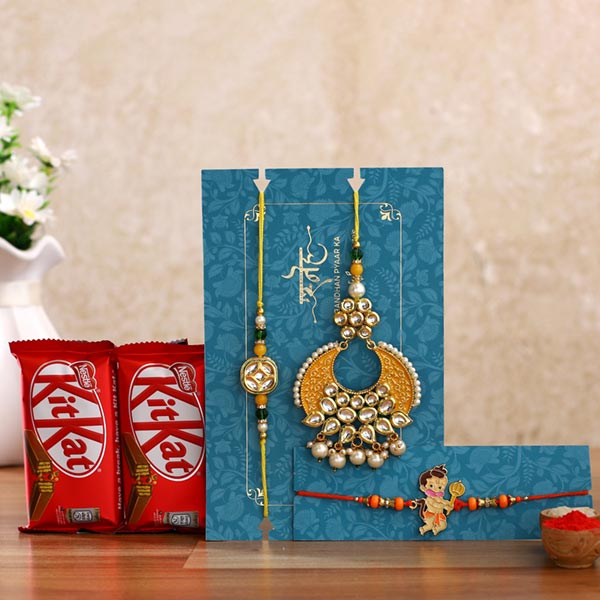 Crescent Lumba Rakhi Set & Kids Rakhi With Kitkat