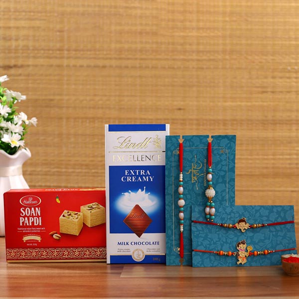 Blue Lumba Rakhi Set & Kids Rakhi With Lindt