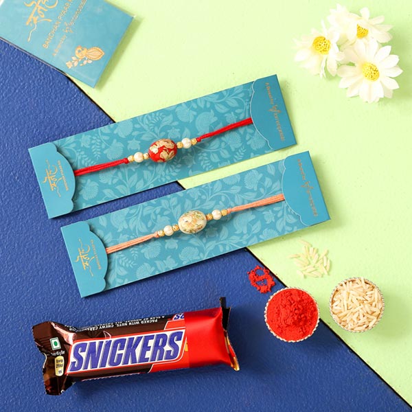 Peach Stone & Japanese Stone Rakhis With Snickers