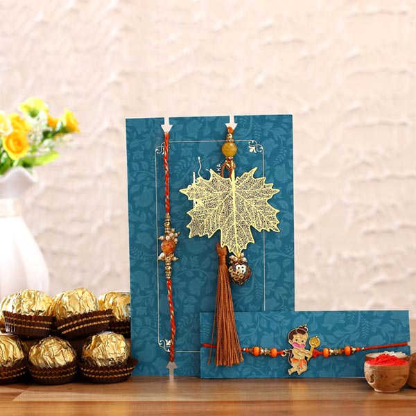 Maple Leaf Lumba Rakhi Set & Kids Rakhi With Chocolate