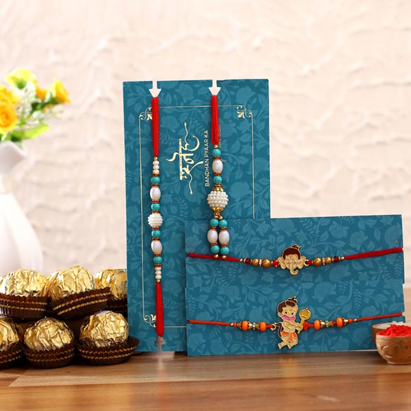Blue Lumba Rakhi Set & Kids Rakhi With Ferrero Rocher