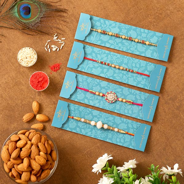 Set Of 4 Ethnic Rakhis & Almonds Combo